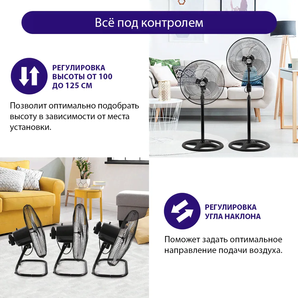 Вентилятор 3 в 1 напольный / настенный / настольный LUMME LU-FN106 черный жемчуг-2